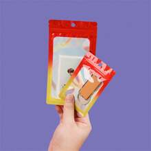 100pcs Ombre Iridescent Blue & Green Contrast Color Sealing Pouches, Cute Cartoon Jewelry Self-Sealing Bags, Snacks Food Packaging Bags, Scrunchie Plastic Bags, Unique Packaging Self-Seal Bags, Holiday Celebration Party Supplies, New Year, Valentine's Day Gift Bags - Red and Yellow Gradient Color - View 7