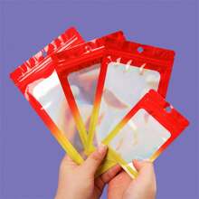 100pcs Ombre Iridescent Blue & Green Contrast Color Sealing Pouches, Cute Cartoon Jewelry Self-Sealing Bags, Snacks Food Packaging Bags, Scrunchie Plastic Bags, Unique Packaging Self-Seal Bags, Holiday Celebration Party Supplies, New Year, Valentine's Day Gift Bags - Red and Yellow Gradient Color - View 6