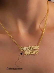 Personalized Minimalist Customized Necklace, Customized Double Name Pendant Necklace, Gold Chain Necklace, Customized Letter Name Pendant, Hip-Hop Style Jewelry, Multiple Font Choices, Customized Necklace, Choker, Birthday Party Accessory Gift - Gold 2 - View 2