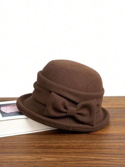 قبعة دلو بياقة مزخرفة بفيونكة للنساء قطعة واحدة، قبعة بيريه فرنسية، قبعة دافئة للشتاء والخروج والتزلج، قبعة كورية الطراز مقاومة للرياح والبرودة لحماية الأذنين، مناسبة للاستخدام اليومي