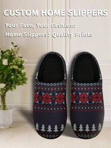 Women's Name Custom Christmas Slippers, Christmas Flowers Designed Lightweight Comfortable Soft Bottom Slippers For Women, Personalized Fun Christmas Gift For Mom/Dad/Her/Him/Girlfriend/Boyfriend/Wife/Husband/Friend