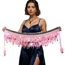 肚皮舞臀部围巾，肚皮舞裙裹带亮片硬币，适合肚皮舞、尊巴舞、化妆舞会或瑜伽课 - 彩色 - 查看 10