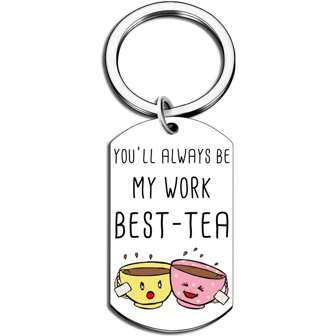 1 Pc Work Besties Gifts For Women Coworker Leaving Gifts For Women Office Gifts For Women Boss Lady Gifts Birthday Gifts For Female Coworker Funny Work Best-Tea Keychain