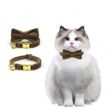 1pc Customizable Velvet Cat Collar With Jingle Bell, Bow Tie Decor, Suitable For Party Use, Thanksgiving/Christmas Pet Gift, Engraved, Colorful, Vintage - Black 1 - View 7
