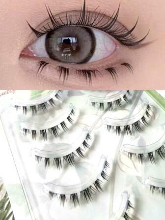 1 Box (5 Pairs) Snake Charmer Voluminous Wispy False Eyelashes, Natural Looking Transparent Stem Manga Style, Short Slouchy Eyelash For Women Strip Lashes, Lashes, Eyelashes, Fake Lashes