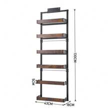 LIVINGANDHOME Living And Home Black Steel Over-The-Door Kitchen Pantry Organizer - Black&Rustic Brown  43cm W x 18cm D x 130cm H - View 11