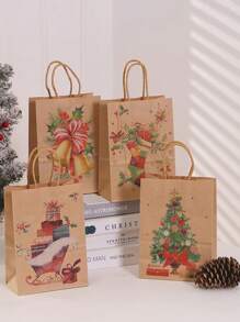 1 个/4 个/8 个圣诞礼品袋，8.27 英寸 X5.9'x3.15' 大号牛皮纸袋带手柄圣诞礼品袋、圣诞节零食袋、节日纸袋派对礼品袋圣诞纸质礼品袋（4 系列） - 彩色 - 查看 15