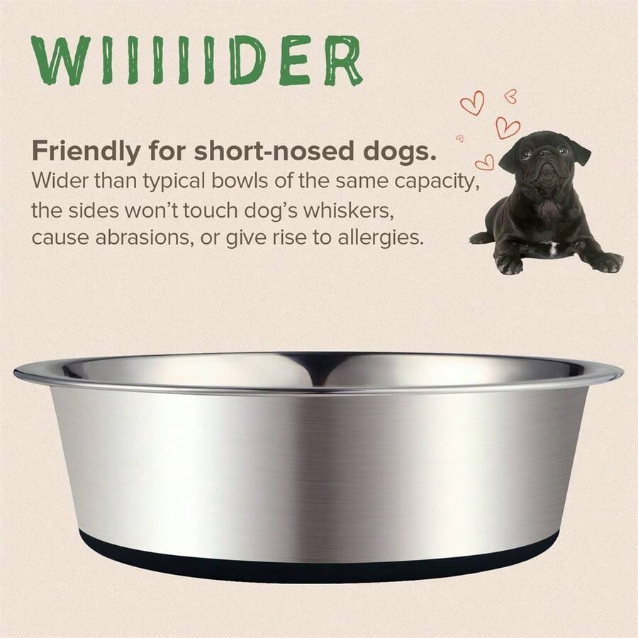 1pc Stainless Steel Metal Dog Bowl, Rubber Base, Heavy Duty Feeding
