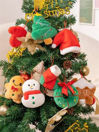 Christmas Tree Ornaments, Cookie Man, Snowman, Small Tree, Wreath, Small House, Santa Hat, Gloves, Plush Toys, Stuffed Doll, Birthday Gifts For Girlfriend, Boyfriend, Friends, Soft & Comfortable Material, Creative Home Decor For Bedroom, Living Room