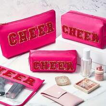 Bộ 3 túi đựng đồ trang điểm Cheer Túi đựng chữ Chenille Túi đựng đồ trang điểm Cheer màu hồng nóng Túi đựng mỹ phẩm Cheer Quà tặng cho đội cổ vũ Túi đựng đồ trang điểm du lịch bằng nylon di động Túi đựng đồ vệ sinh cá nhân cho phụ nữ và trẻ em gái - Nhiều màu - Xem 6