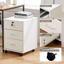 CLIPOP 3-Drawer Office Storage Cabinet, Small Mobile Storage Cabinet On Casters, Document Storage With Lock For A4 Workstation Hanging Files - 白色 - 查看 9