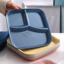 北欧风格三格分隔盘，食物容器托盘，用于健康份量控制，适合学生和办公室工作人员准备餐食 - 彩色 - 查看 4