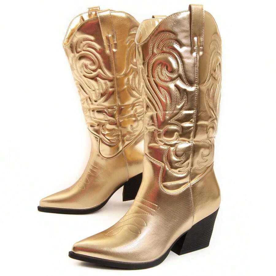 Women's Gold High Heel Cowboy Boot Bottavita13 Montevita Estimated Delivery 2-3 Business Days (Peninsula) - Gold - View 1