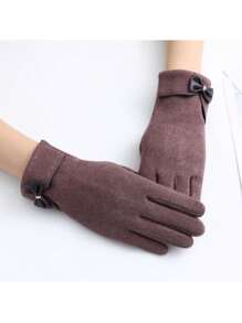 1 para jednokolorowych rękawiczek dekoracyjnych z kokardą Stylowe ciepłe rękawiczki z polaru do ekranów dotykowych Zimowe rękawiczki do jazdy na zewnątrz odporne na zimno