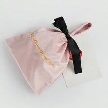 1pc Deluxe Velvet Embroidered Drawstring Pouch - Elegant Cosmetic And Trinket Storage Bag, Matte Finish, Suitable For Any Room, Gift Packaging Valentine's Day