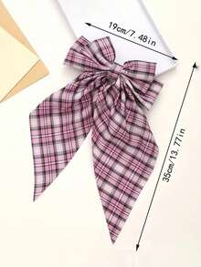 1 件甜美可爱纯色格子蝴蝶结发夹 - 彩色 - 查看 7