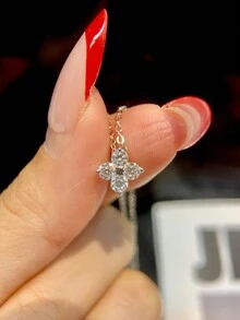1Pc Hoa tai cỏ bốn lá Hoa tai tinh tế Hoa tai kim cương Moissanite Hoa tai cưới bằng bạc Sterling S925 Hoa tai đính hôn Trang sức sang trọng làm quà tặng cho bé gái Phụ nữ kỷ niệm - Bạc - Xem 3