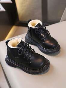 1 双儿童软底防滑时尚靴子，保暖内衬，适合冬季 - 黑色 - 查看 14