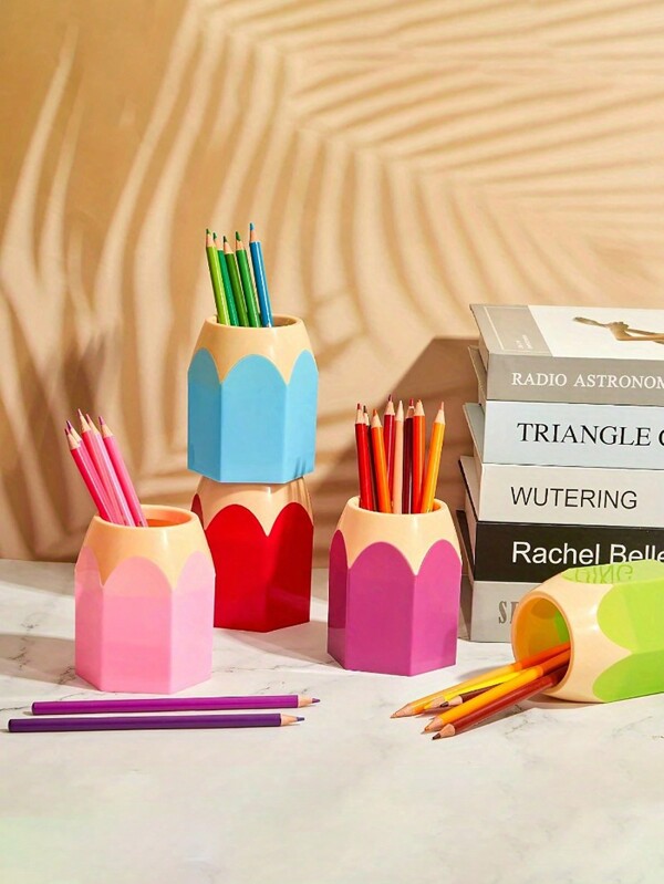 1 pieza Organizador de escritorio de gran capacidad para artículos de papelería con diseño de color en bloque, para estudiantes y oficina (la punta del lápiz y el Body del lápiz se pueden ensamblar juntos, si se entregan por separado, simplemente puedes unirlos) Vuelta al colegio,Estuche de lápices,Bolsa escolar