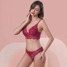 Z&D Lingerie Set With Lace Underwire And Padded Thong Panties 8063 - Burgundy - View 1