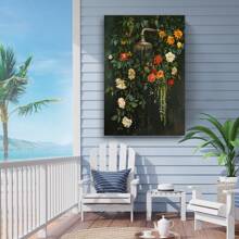 1pc Botanical Bathroom Wall Art, Floral Bath Shower Wall Art, Cottagecore Decor, Dark Green Prints Laundry Room Decor, Moody Plants Flowers Painting For Bathroom, Posters And Prints, Canvas Painting, Decor For Home- Bathroom, Funky Room Decor Aesthetic, Room Decoration Stuff - Multicolor - View 5