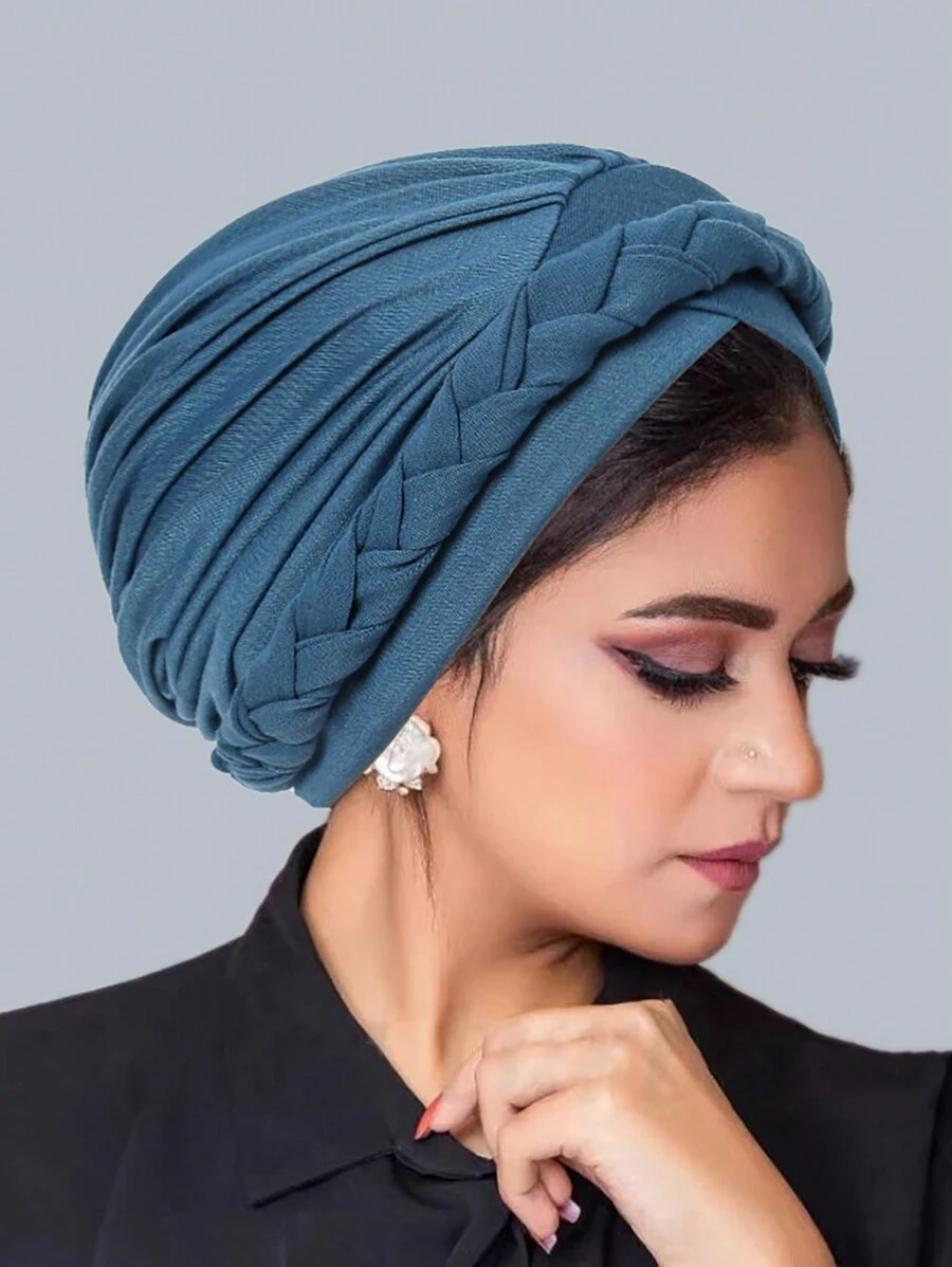 1 件波西米亚风编织简约头巾帽优雅纯色弹性头巾轻质预绑头巾无檐便帽女士化疗帽 - 多色 - 查看 1