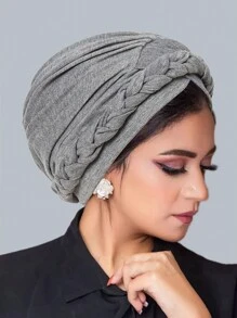 1 件波西米亚风编织简约头巾帽优雅纯色弹性头巾轻质预绑头巾无檐便帽女士化疗帽 - 多色 - 查看 8