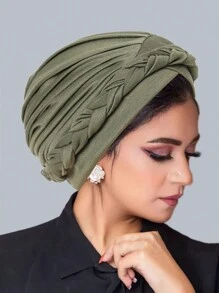 1 件波西米亚风编织简约头巾帽优雅纯色弹性头巾轻质预绑头巾无檐便帽女士化疗帽 - 多色 - 查看 4