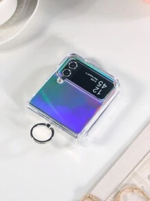 1pc Foldable Heart-Shaped Phone Case With Laser Cardboard Hinge Holder Ring, Compatible With Samsung Galaxy Z Flip3 5G, Galaxy Z Flip4 5G, Galaxy Z Flip5 5G, Galaxy Z Flip6 5G