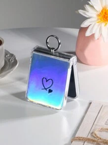 1pc Foldable Heart-Shaped Phone Case With Laser Cardboard Hinge Holder Ring, Compatible With Samsung Galaxy Z Flip3 5G, Galaxy Z Flip4 5G, Galaxy Z Flip5 5G, Galaxy Z Flip6 5G