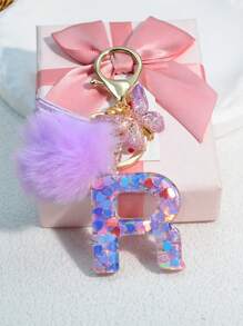 1pc Resin Letter Key Chain, Fashionable Women Handbag Heart Keyring Holder Butterfly Tassel Decor Valentine's Day Car Accessories Bag Charm Backpack For School Cute Goth Y2k Halloween Accessories Teachers Day Christmas Gift Ideas Bag Lanyards With Id Holder Car Accessories Bag Charms Car Friend Sister Gifts For Mother, Father, Graduation, And Teacher - Purple - View 17