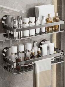 吸盘收纳架，浴室淋浴房浴室盥洗台收纳架，壁挂式厨房搁架，无需钻孔 - 灰色 - 查看 10