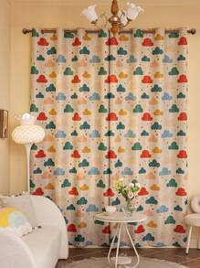 1pc Minimalist Digital Print Colorful Cloud Blackout Decorative Curtain (220g/M²) - Beige - View 2