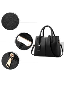 2024 新款欧美时尚鳄鱼纹手提包单肩包斜挎包女士包 - 黑色 - 查看 4