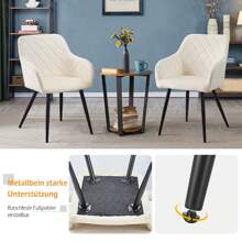 CLIPOP Dining Room Chairs Set Of 2/4 Made Of Velvet/Teddy Velvet Kitchen Chair Upholstered Chair Armchair With Armrest Backrest Padded Seat Metal Legs Living Room Chair Armchair For Kitchen Dining Room Living Room - 米色 - 查看 7