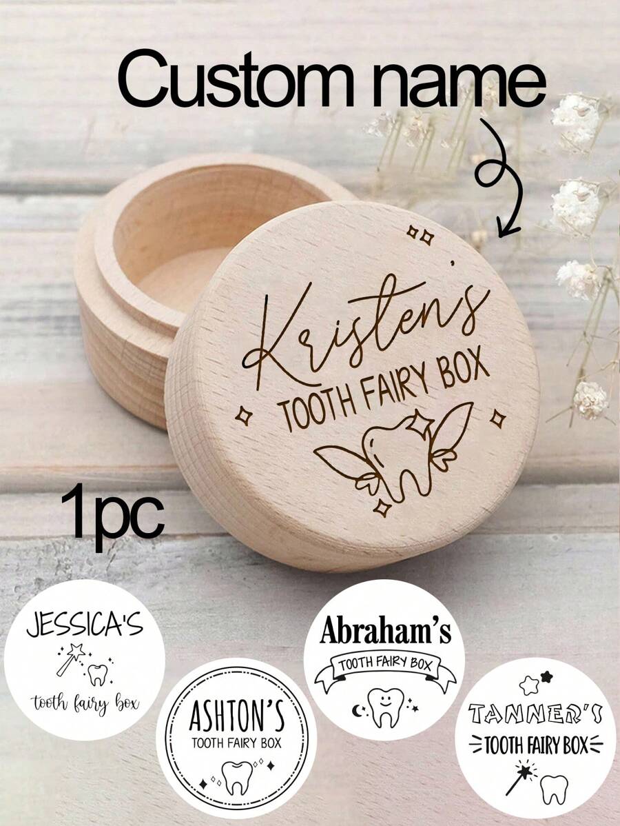 1pc Personalized First Tooth Keepsake Box, Custom Name Wooden Tooth Fairy Box Milk Teeth Organizer Deciduous Lost Teeth Case Multifunctional Small Items Storage, Waterproof,Seal,No-Iron,Engraved,Ornamental,Exquisite,Vintage,High-Quality,Adorable,Custom,Personalized,Unique,Ideal Gifts For Her,Boyfriend,Girlfriend,Dad,Mom,Family,Friends,Son,Daughter,For Anniversaries,For Valentine's Day,For Weddings,Home Refresh