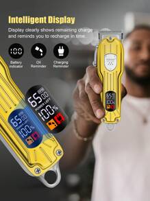 Juego de corte de pelo esencial de Navidad de 3 piezas para hombres, que incluye cortadora de pelo eléctrica, pantalla LED, afeitadora recíproca, cortadora de pelo, set de cuidado personal exquisito, malla de repuesto. El mejor regalo para darle en Navidad (también puede elegir ) - Dorado - Ver 9
