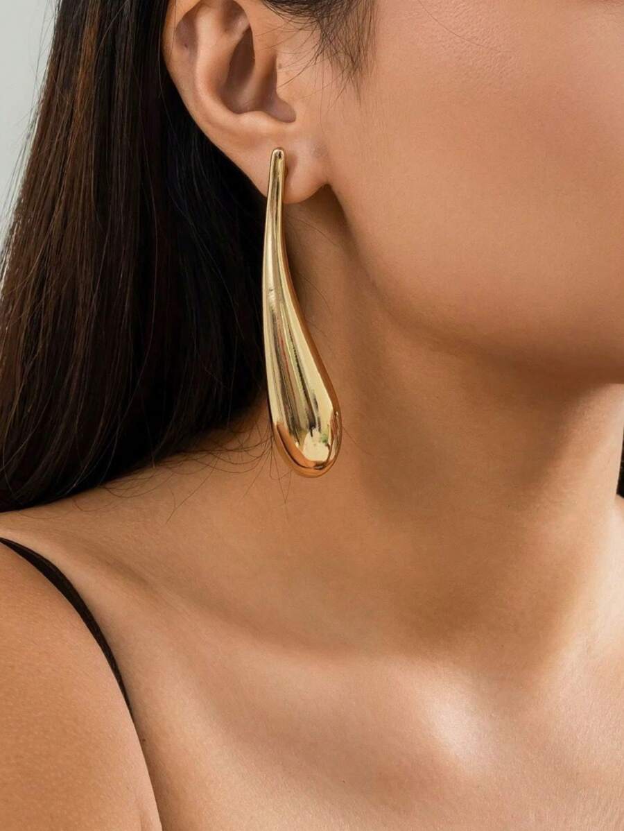 Simple And Fashionable Geometric Super Long Drop Earrings, Exaggerated, Modern And Simple Style - 金色 - 查看 1