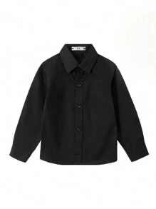 3-10岁男童长袖衬衫，婚礼正装，派对衬衫，带口袋，黑色