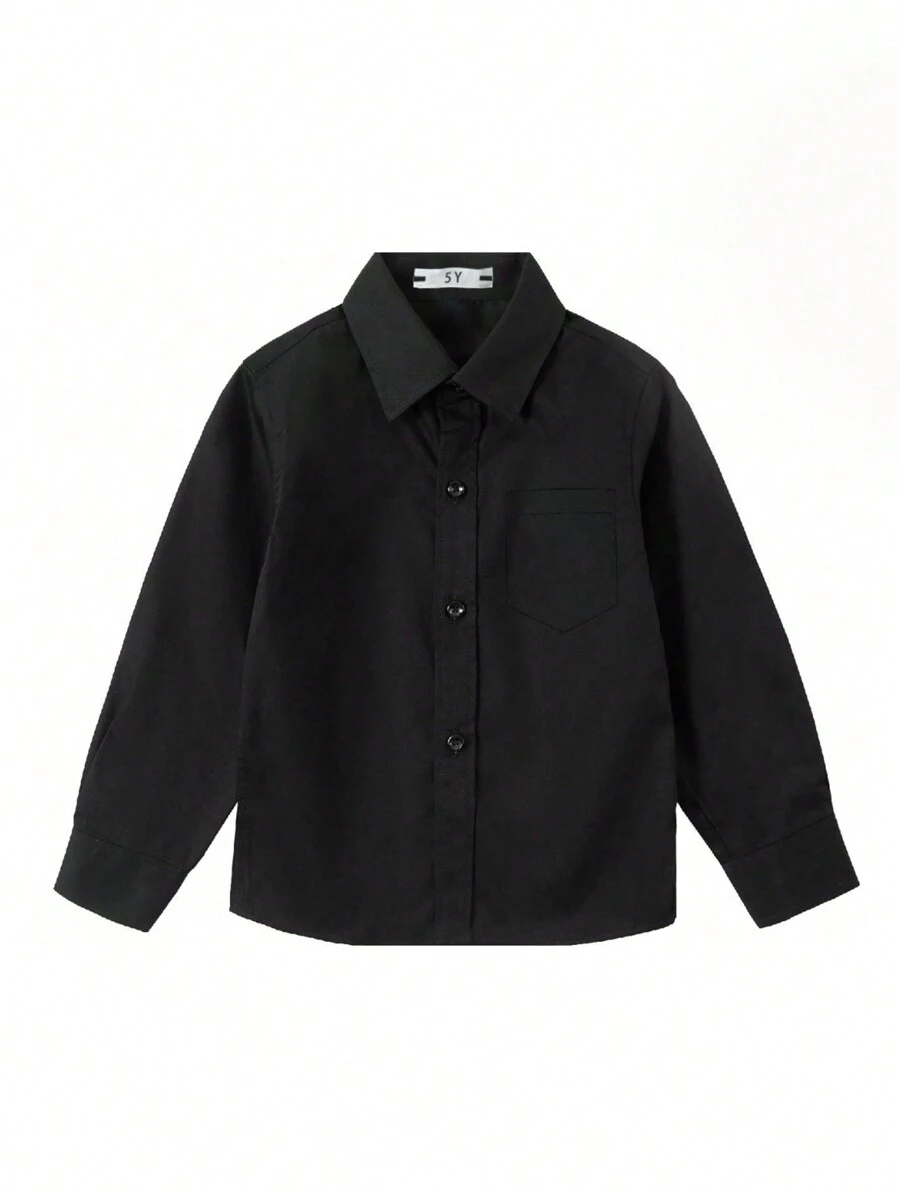 3-10岁男童长袖衬衫，婚礼正装，派对衬衫，带口袋，黑色