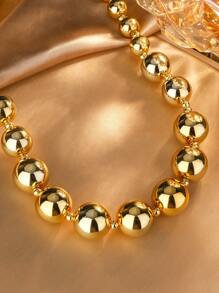 1条时尚夸张塑料珠串项链，适合女性佩戴参加派对或时尚摄影，也是一份很棒的礼物。 - 金黃色 - 查看 4