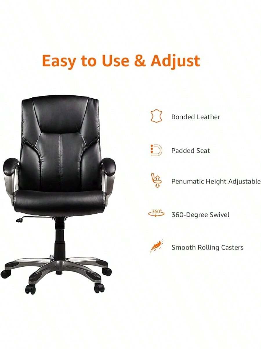 Basics Executive Home Office Desk Chair With Padded Armrests