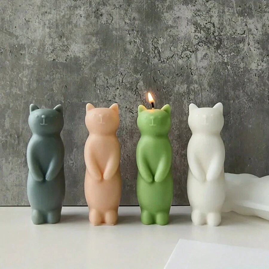 1 件 DIY 3D 小猫硅胶模具，适用于石膏装饰品和香薰蜡烛 - 可爱猫咪工艺工具 - 白色 - 查看 1