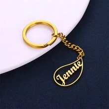 1 件定制雕刻不锈钢钥匙扣 - 个性化水滴名牌，时尚女士字母吊坠 - 多色 - 查看 2