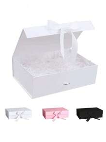 1pc Foldable Magnetic Closure Gift Box,Solid Color Foldable Gift Box,Wedding Party Ribbon Gift Box, White, Pink, Black Packaging Box, Wedding Souvenir Gift Box, Flip Ribbon Gift Box, Halloween, Thanksgiving, Christmas Gift Box, Suitable For Birthday Parties, Holiday Party Gift Box, Wedding Gift Storage Box ,Christmas