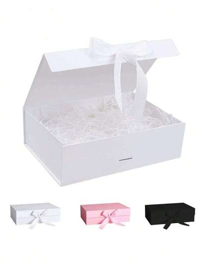 1pc Foldable Magnetic Closure Gift Box,Solid Color Foldable Gift Box,Wedding Party Ribbon Gift Box, White, Pink, Black Packaging Box, Wedding Souvenir Gift Box, Flip Ribbon Gift Box, Halloween, Thanksgiving, Christmas Gift Box, Suitable For Birthday Parties, Holiday Party Gift Box, Wedding Gift Storage Box ﻿,Christmas