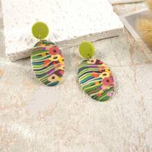 1 Pair Handmade Soft Clay Earrings, Bright Color Matching Earring Pendant, Suitable For Women Wedding Party, Daily Wear, Festival Gift