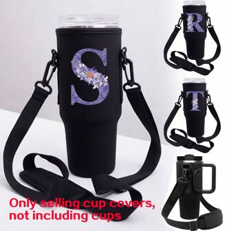 1200 ML 40oz 玻璃杯盒、杯盖、潜水料杯盖、车用手柄杯保护套、斜跨带可调节肩带，适合户外旅行、健身、日常使用。