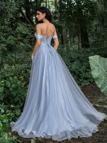 Faeriesty Luxe 露肩后背系带亮片正式舞会礼服 - 淺藍色 - 查看 2
