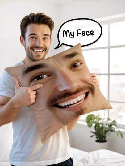 1 Stück personalisierter lustiger Gesichts-Plüsch Fotodruck Kissenbezug, DIY individuell bedruckter einseitiger Kissenbezug für Paar, Haustiere, Freunde, geeignet für Hochzeit, Feiertage, Party, Muttertag, Vatertag, Heimdekoration, Wohnzimmer, Sofa, Schlafzimmer, ganzjährig waschbar, süße personalisierte, individuelle Geschenkidee für Freund, Freundin